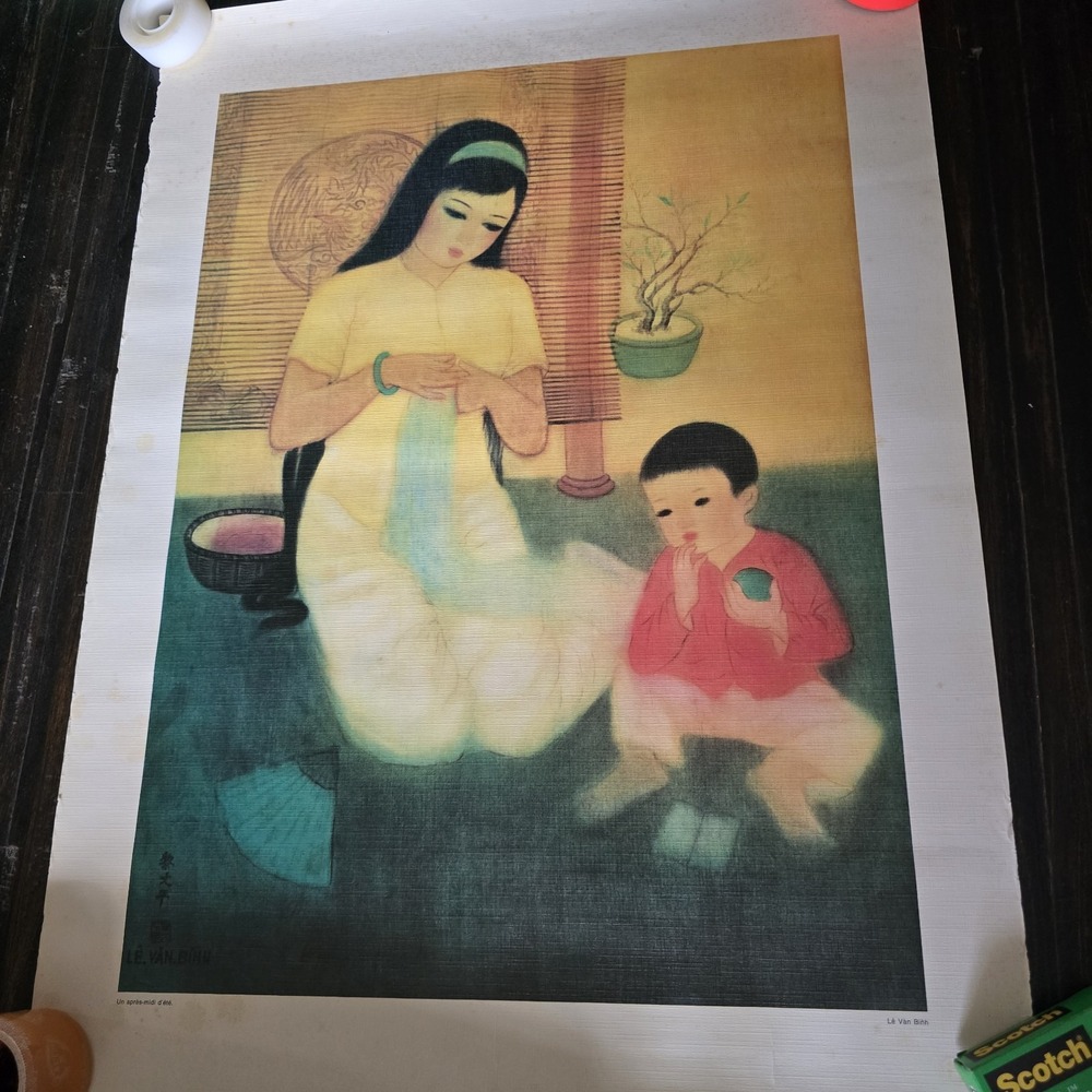 Le Van Binh Un Apres-Midi d'Ete Vietnamese Art Print Mother Child Vintage 24x17